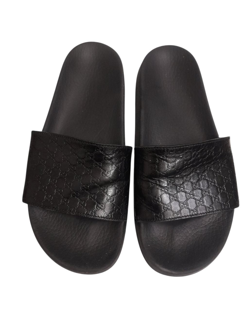 Gucci Black Embossed Logo Slide Sandals